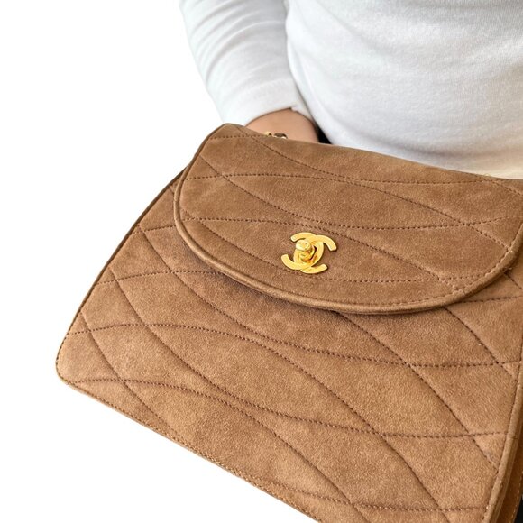 CHANEL Vintage CC Mark Logo Turnlock Chain Crossbody Bag Brown Gold [106335] - Picture 4 of 11